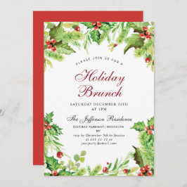 Holiday Brunch Red Holly Berry Kerstmis Kaart