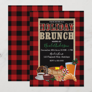 Holiday Brunch Rustic Red Black Buffalo Pset Kaart