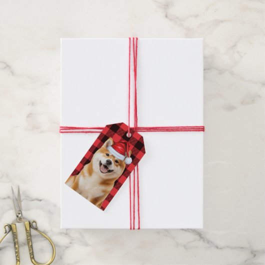 Holiday Buffalo Plaid Akita Dog Christmas Cadeaulabel (Met Touw)