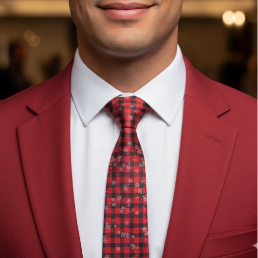 Holiday Buffalo Pset Red Black stropdas Snowflake