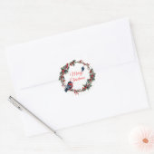 Holiday Bulfinch Berry Mistletoe kerstmis Ronde Sticker (Envelop)