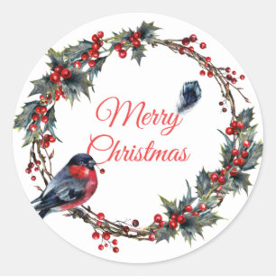 Holiday Bulfinch Berry Mistletoe kerstmis Ronde Sticker