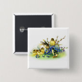 Holiday Bunny & Spring Chicks Paasbadge Vierkante Button 5,1 Cm (Voorkant /achterkant)