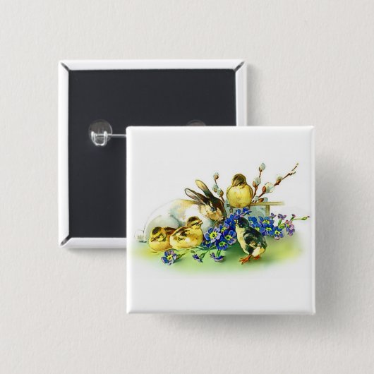 Holiday Bunny & Spring Chicks Paasbadge Vierkante Button 5,1 Cm (Voorkant /achterkant)