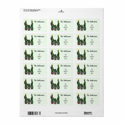 Holiday Cactus Tree Address Return Etiket (Full Sheet)