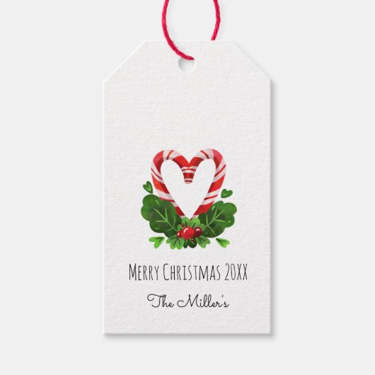 Holiday Candy Cane Heart Merry Kerstnaam Cadeaulabel (Voorkant)