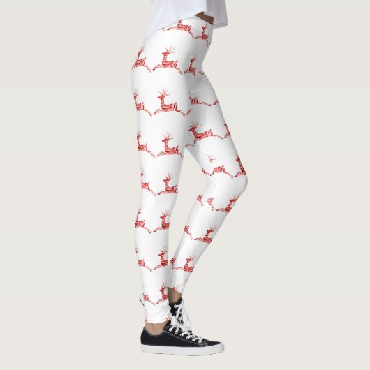 Holiday Candy Cane Reindeer op wit Leggings (Rechts)