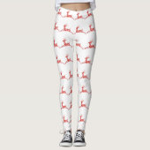 Holiday Candy Cane Reindeer op wit Leggings (Voorkant)
