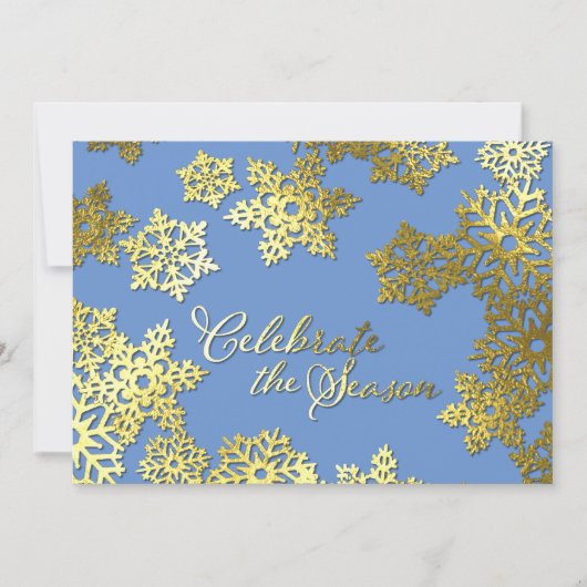 Holiday Celebrate Season Gold Snowflake Blue Kaart (Voorkant)