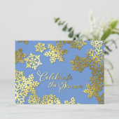 Holiday Celebrate Season Gold Snowflake Blue Kaart (Staand voorkant)