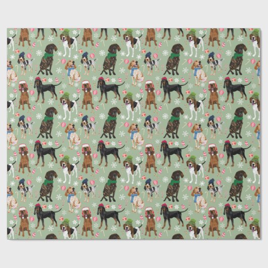 Holiday Celebration Coonhounds Green Cadeaupapier (Vlak)