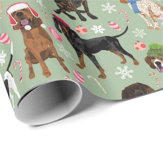 Holiday Celebration Coonhounds Green Cadeaupapier (Rol Hoek)