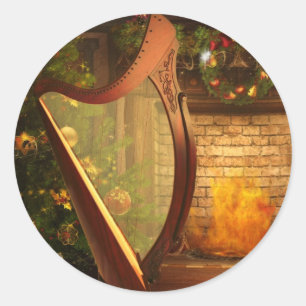 Holiday Celtic Harp Sticker