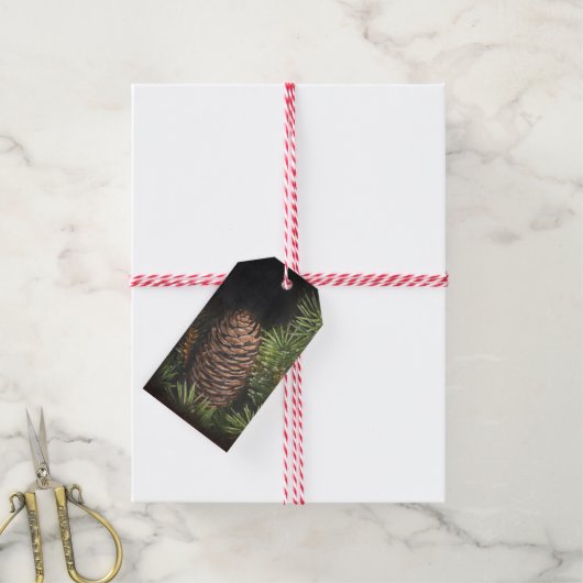 Holiday Chalk Drawn Pinecone en Pine Needles Cadeaulabel (Met Touw)