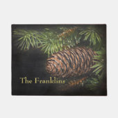 Holiday Chalk Drawn Pinecone en Pine Needles Deurmat (Voorkant)