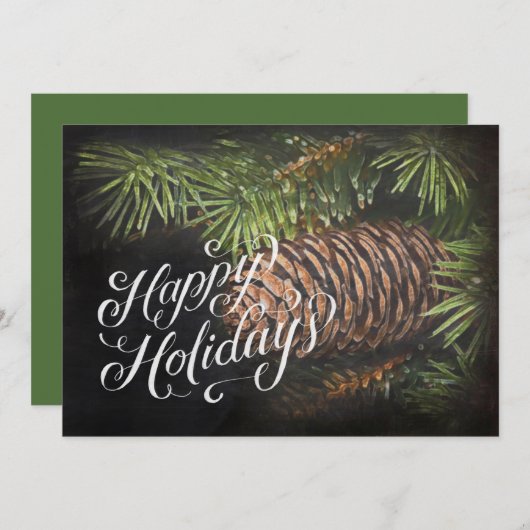 Holiday Chalk Drawn Pinecone en Pine Needles Feestdagenkaart (Voorkant / Achterkant)