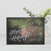 Holiday Chalk Drawn Pinecone en Pine Needles Feestdagenkaart (Staand voorkant)