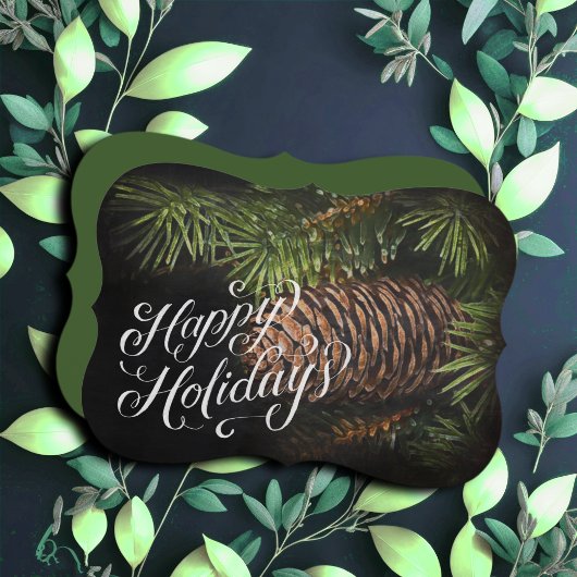 Holiday Chalk Drawn Pinecone en Pine Needles Feestdagenkaart