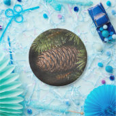 Holiday Chalk Drawn Pinecone en Pine Needles Papieren Bordje (Feest)