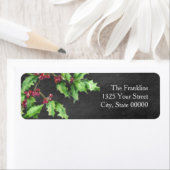 Holiday Chalk Green Holly and Red Berries Branch Etiket (Insitu)