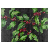 Holiday Chalk Green Holly and Red Berries Branch Snijplank (Voorkant)