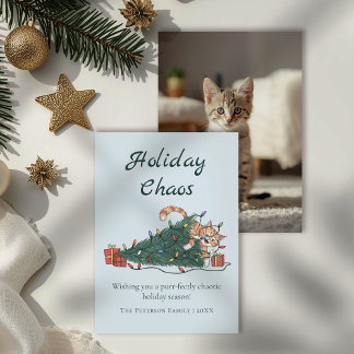 Holiday Chaos Funny Cat Christmas Card Feestdagenkaart
