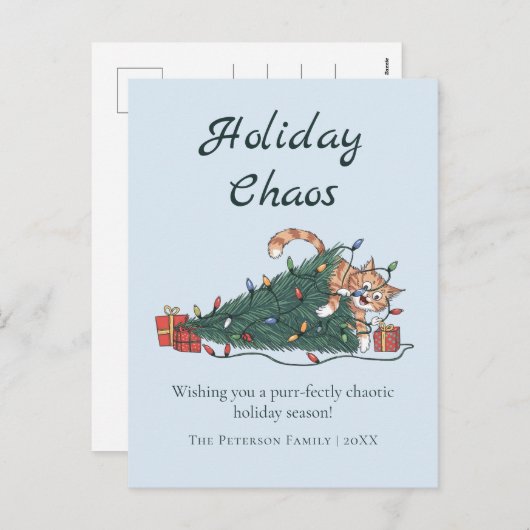 Holiday Chaos Funny Cat Christmas Postcard Feestdagenkaart (Voorkant / Achterkant)