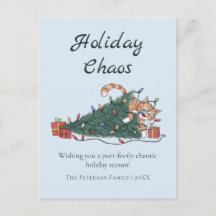 Holiday Chaos Funny Cat Christmas Postcard