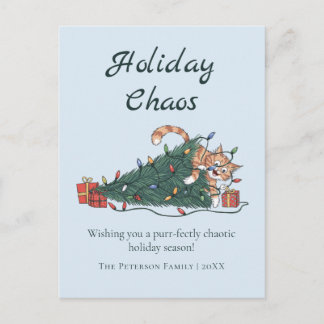 Holiday Chaos Funny Cat Christmas Postcard Feestdagenkaart