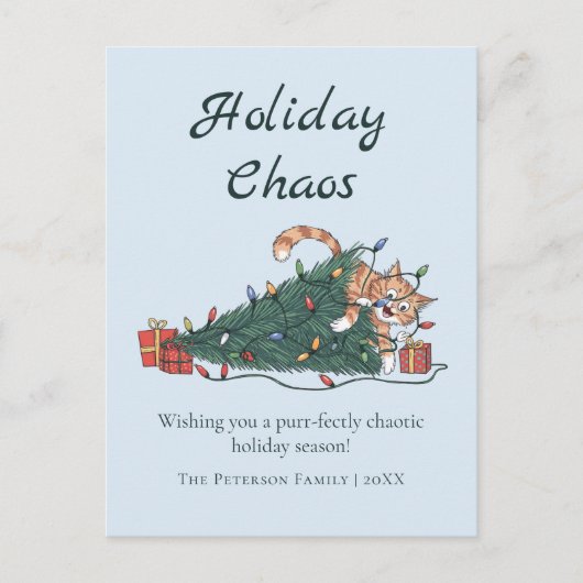 Holiday Chaos Funny Cat Christmas Postcard Feestdagenkaart (Voorkant)