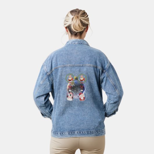 Holiday Characters on a Snowflake Ornament Denim Jacket (Model)
