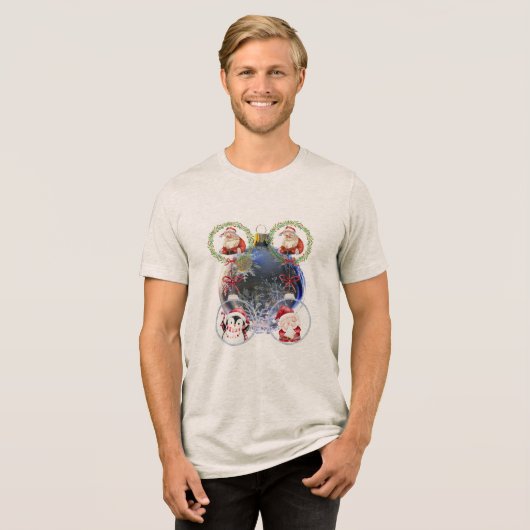 Holiday Characters on a Snowflake Ornament Tri-Blend Shirt (Voorkant volledig)