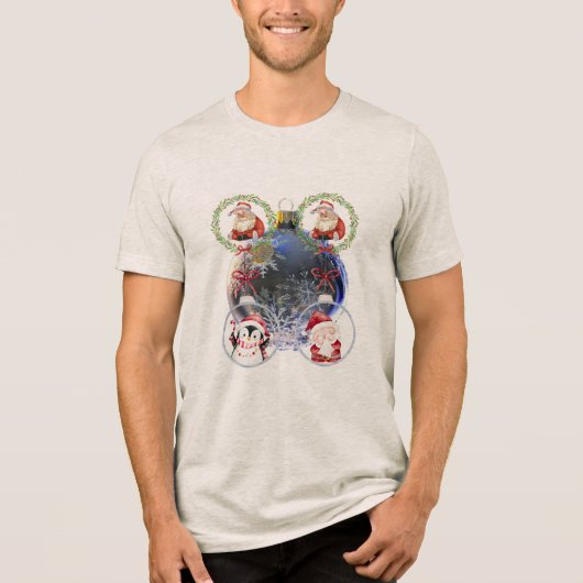 Holiday Characters on a Snowflake Ornament Tri-Blend Shirt (Voorkant)