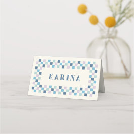 Holiday Checkerboard Christmas Place Card - Blauw Plaatskaartje