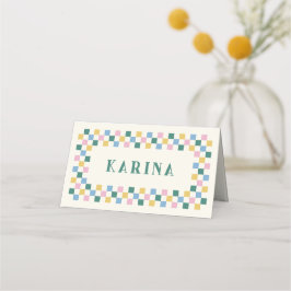 Holiday Checkerboard Christmas Place Card - Blauwg Plaatskaartje
