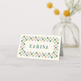 Holiday Checkerboard Christmas Place Card - Groen Plaatskaartje