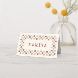 Holiday Checkerboard Christmas Place Card - Rood Plaatskaartje