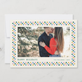 Holiday Checkerboard Holiday Photo Card - Blauwgro Feestdagenkaart