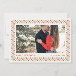 Holiday Checkerboard Holiday Photo Card - Rood Feestdagenkaart