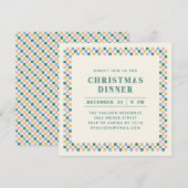 Holiday Checkerboard Party Invitation - Blauwgroen Feestdagenkaart (Voorkant / Achterkant)