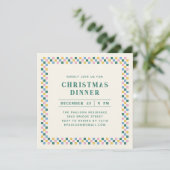 Holiday Checkerboard Party Invitation - Blauwgroen Feestdagenkaart (Staand voorkant)