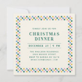 Holiday Checkerboard Party Invitation - Blauwgroen Feestdagenkaart (Voorkant)