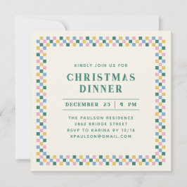 Holiday Checkerboard Party Invitation - Blauwgroen Feestdagenkaart