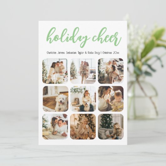 Holiday Cheer 12 Foto Kerstmis gepersonaliseerd Feestdagenkaart (Staand voorkant)