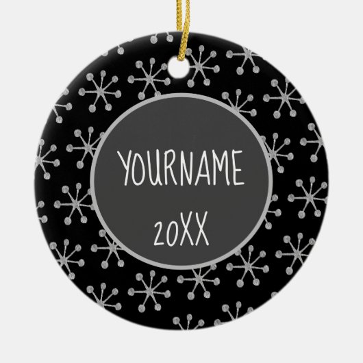 Holiday Cheer Black Grey Snowflake Keramisch Ornament (Voorkant)