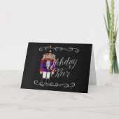 Holiday Cheer Chalkboard Paars en Red Nutcracker Feestdagen Kaart (Voorkant)