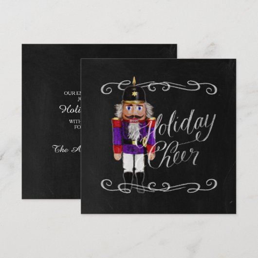 Holiday Cheer Chalkboard Paars en Red Nutcracker Feestdagenkaart (Voorkant / Achterkant)