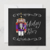 Holiday Cheer Chalkboard Paars en Red Nutcracker Feestdagenkaart (Voorkant)