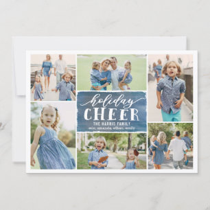 Holiday Cheer Collage Holiday Photo Card Navy Feestdagenkaart
