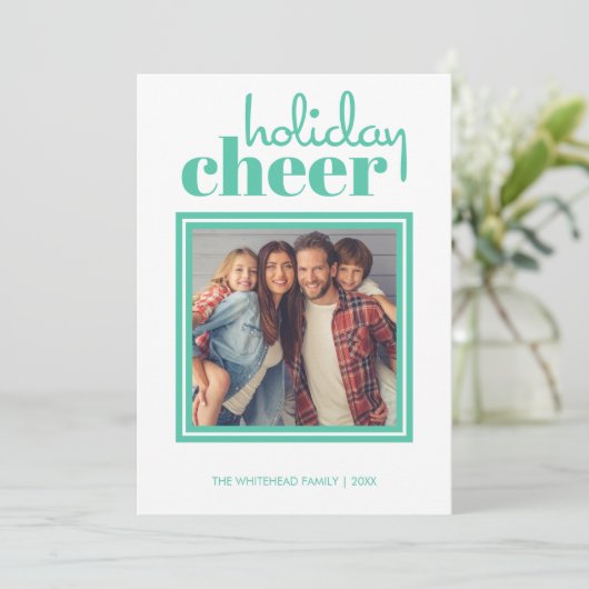 Holiday Cheer Foto met kerstfeest Green Holiday Ka Feestdagenkaart (Staand voorkant)